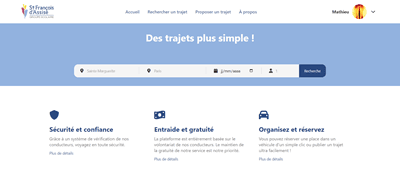 Capture d'écran de la plateforme de covoiturage étudiant